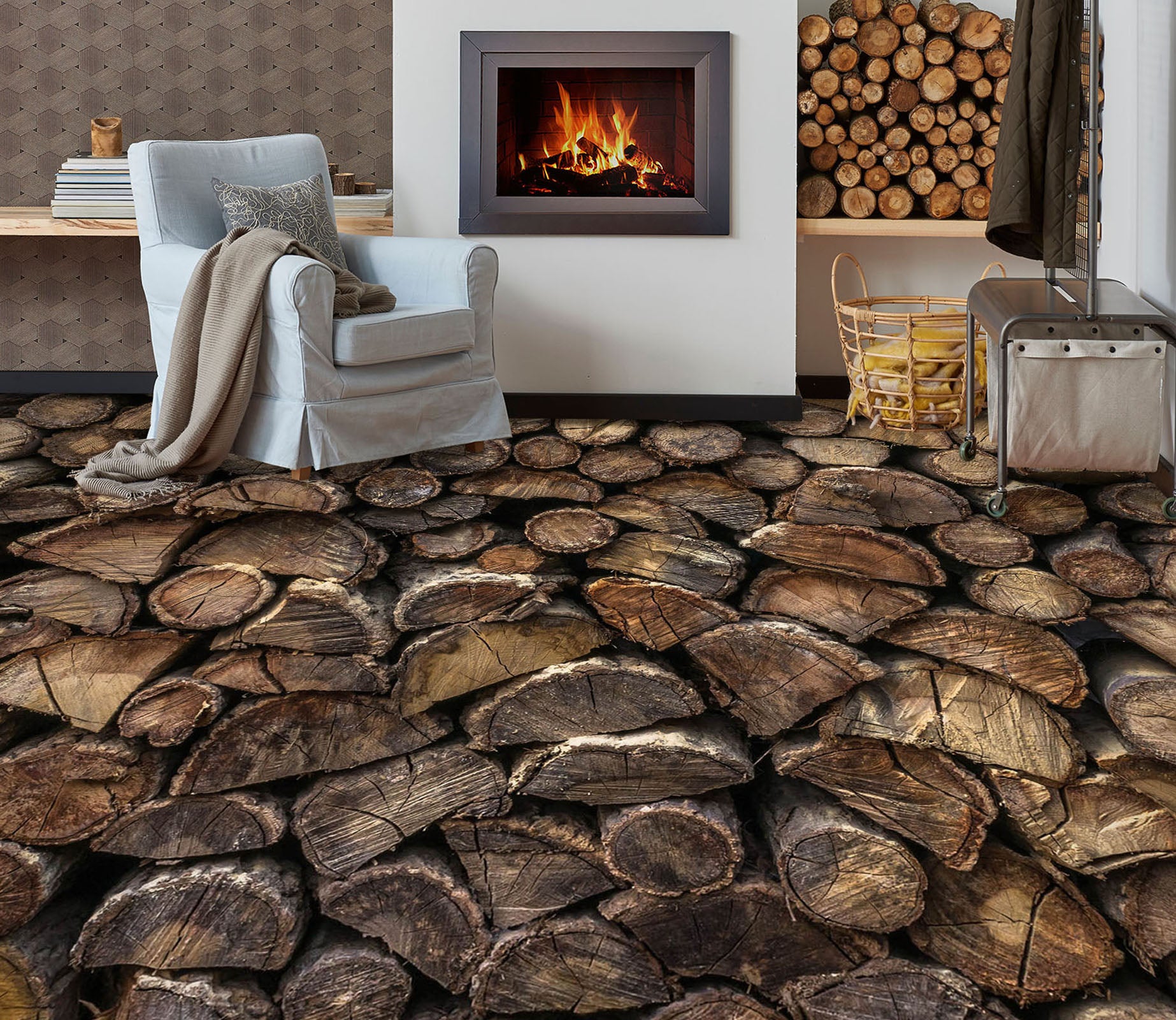 3D Stacked Wood 1502 Floor Mural  Wallpaper Murals Self-Adhesive Removable Print Epoxy