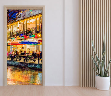 3D Night City Light Riverside 10822 Beth Sheridan Door Mural