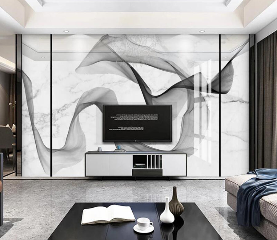3D Black Ink Satin 066 Wall Murals