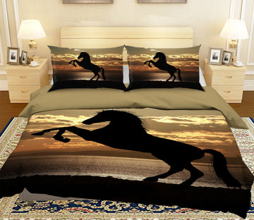 3D Sunset Sea Horse 063 Bed Pillowcases Quilt