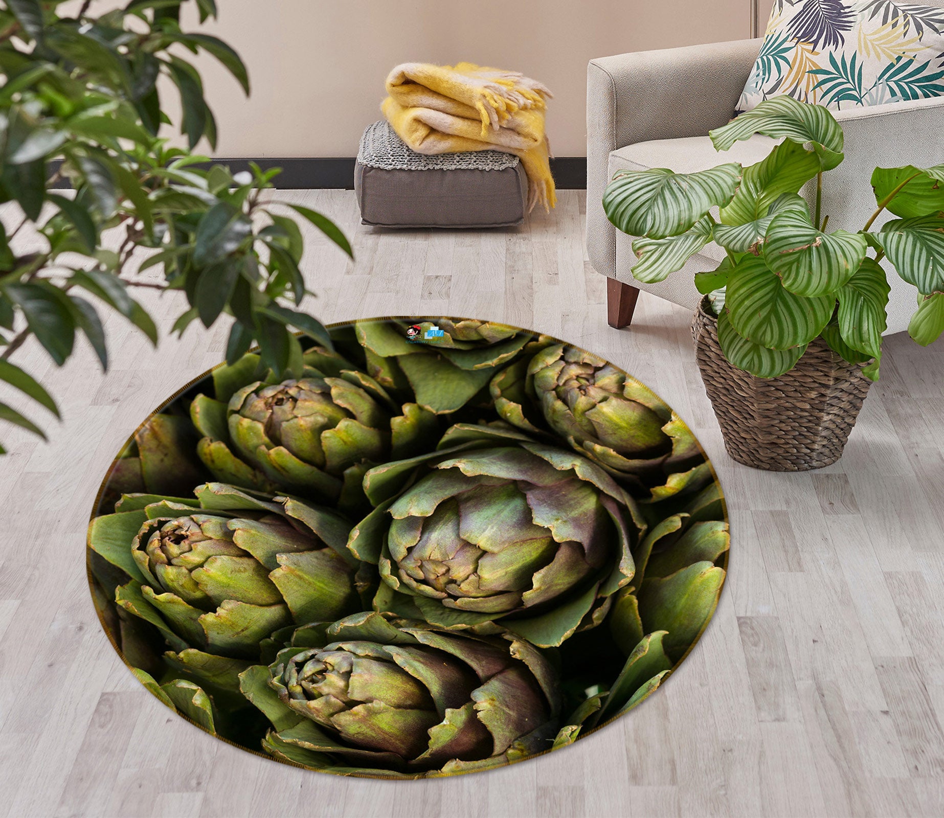 3D Green Plants 7556 Assaf Frank Rug Round Non Slip Rug Mat