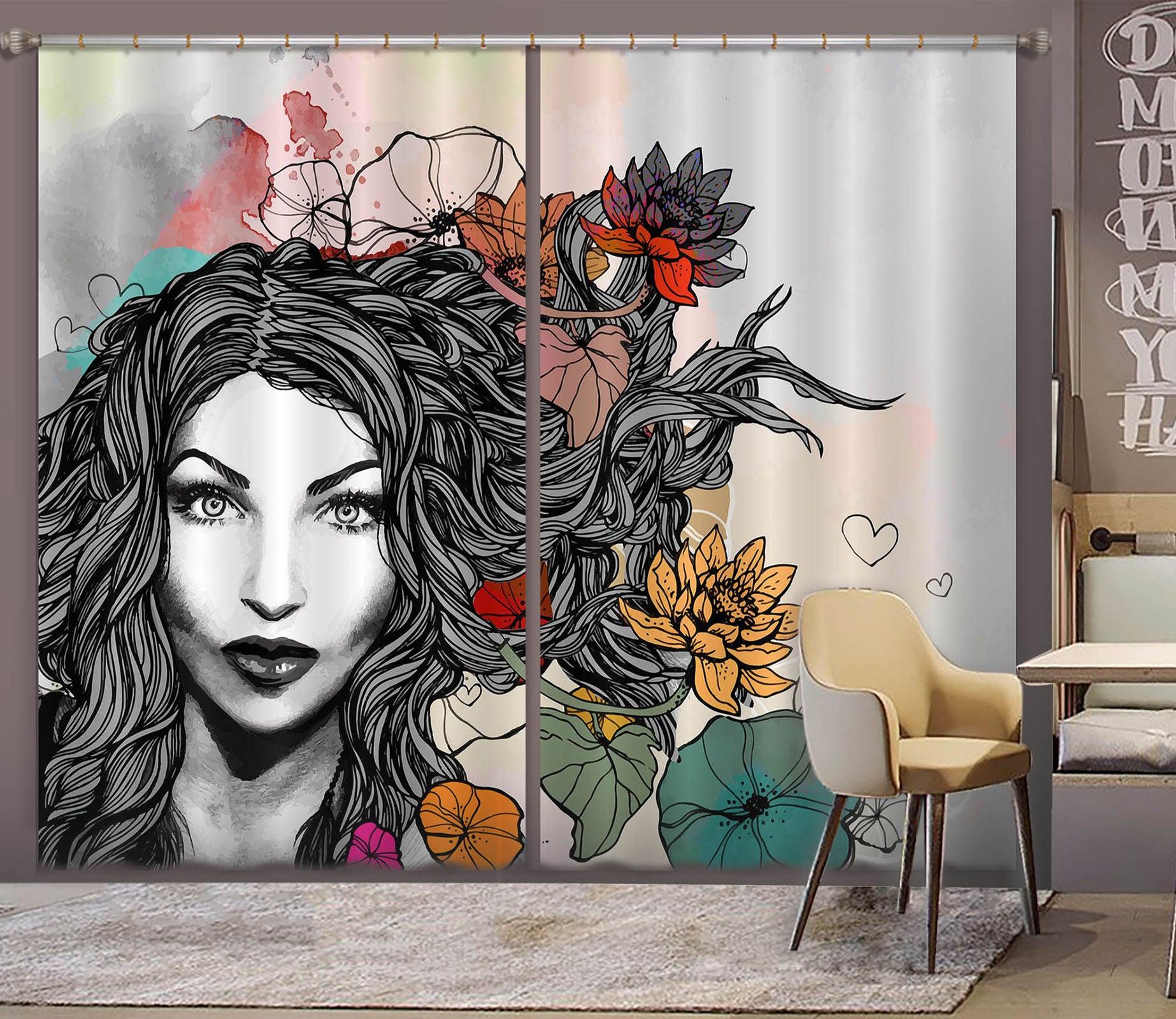 3D Lively Girl 767 Curtains Drapes