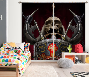 3D Metal Shield Skull 5081 Tom Wood Curtain Curtains Drapes