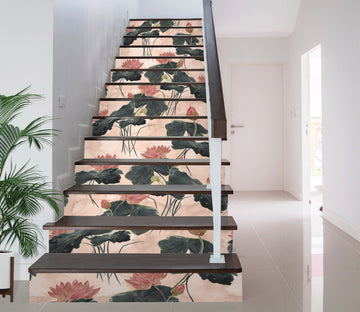 3D Watercolor Lotus Leaf 467 Stair Risers