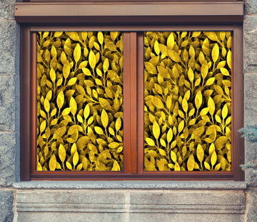 3D Golden Leaves 113 Window Film Print Sticker Cling Stained Glass UV Block