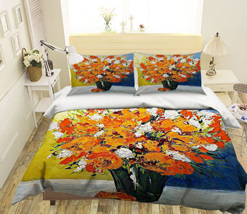 3D Orange Flowers 2005 Allan P. Friedlander Bedding Bed Pillowcases Quilt