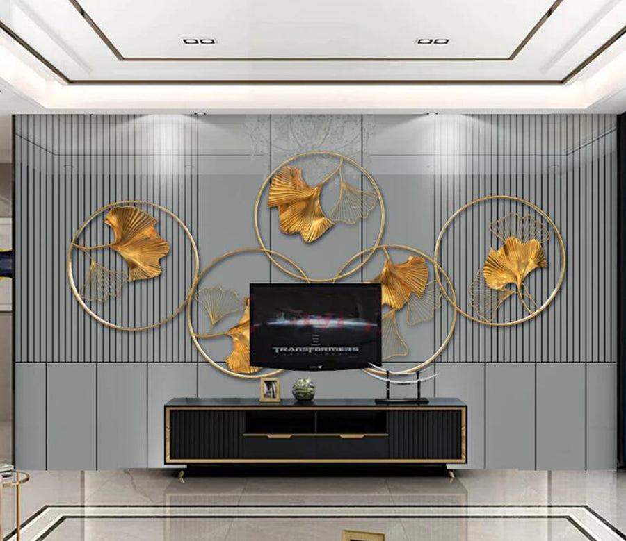 3D Golden Ginkgo Leaf 259 Wall Murals