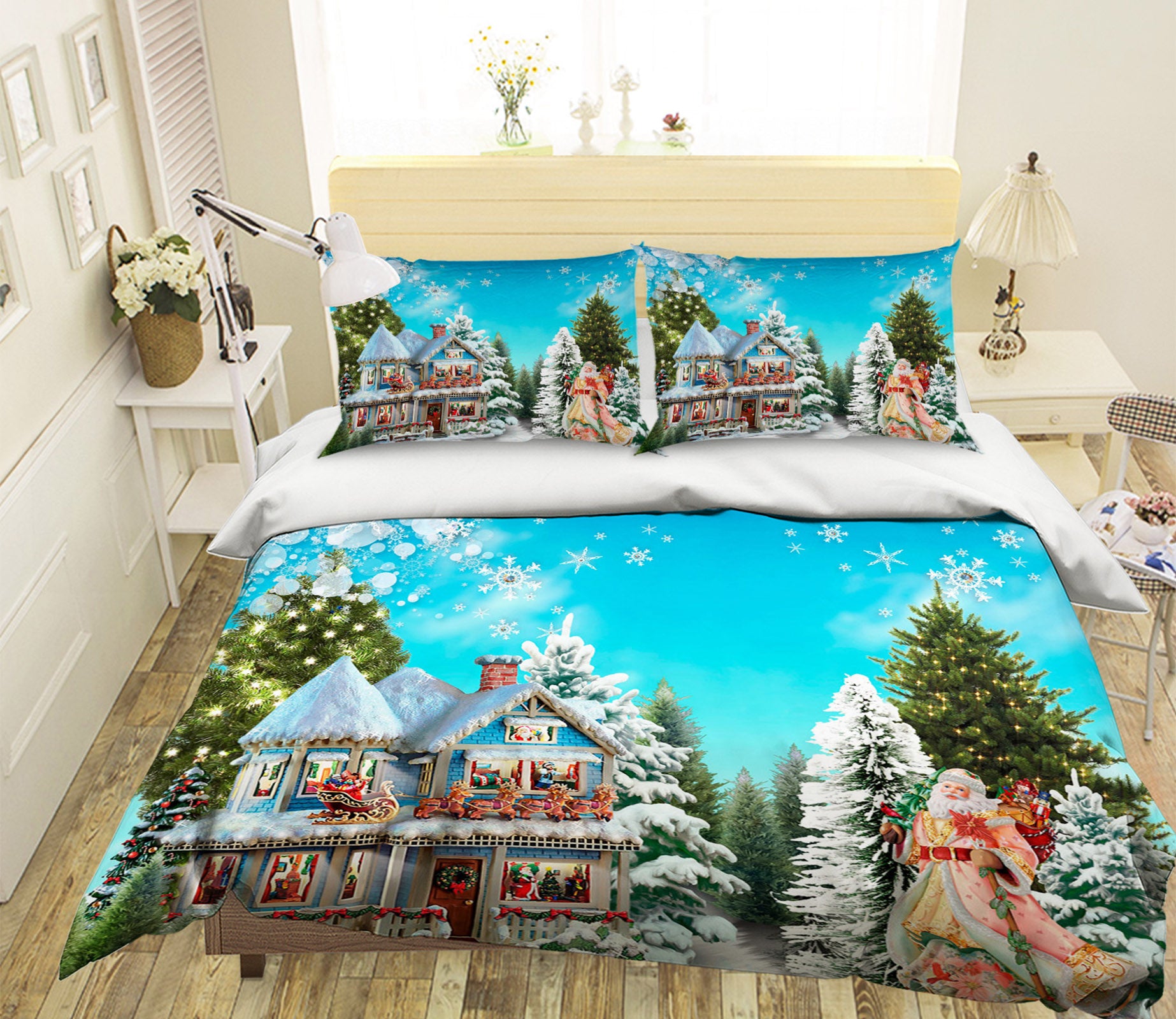 3D House Santa 31144 Christmas Quilt Duvet Cover Xmas Bed Pillowcases