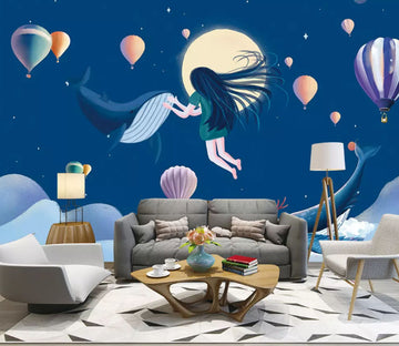 3D Whale Moon 2174 Wall Murals