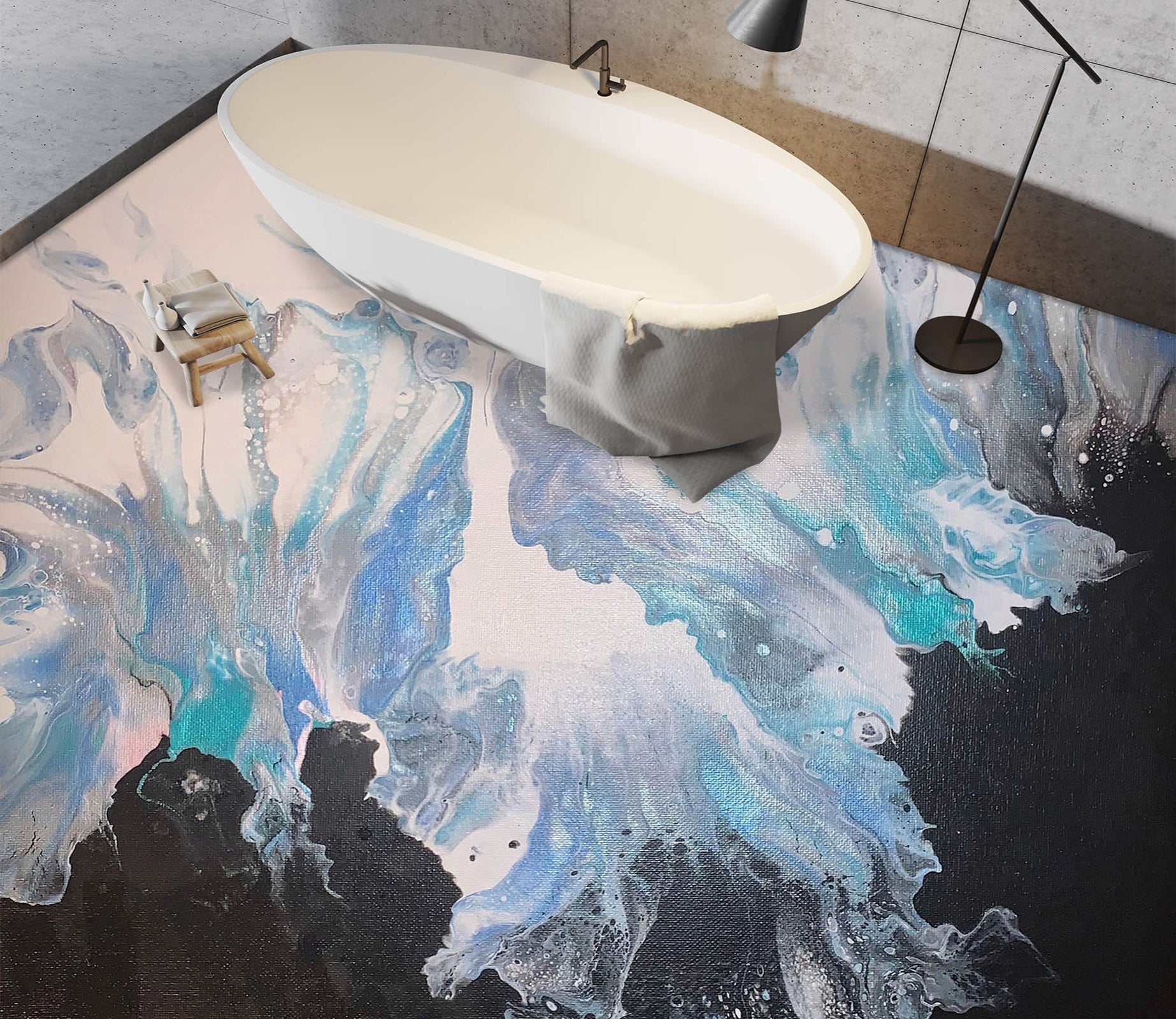 3D Light Blue Black Pattern 98198 Valerie Latrice Floor Mural  Wallpaper Murals Self-Adhesive Removable Print Epoxy