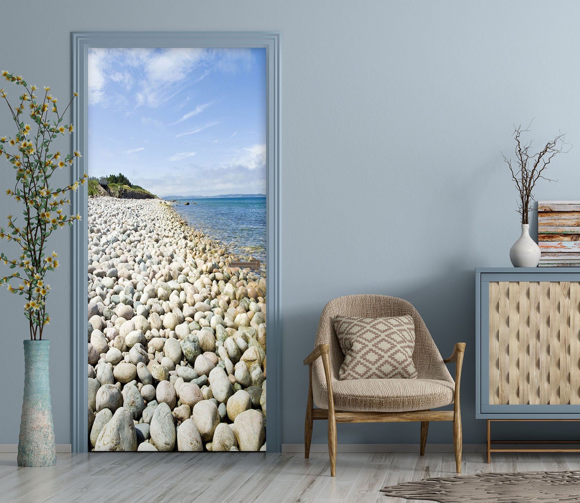 3D Seaside Stones 221 Door Mural
