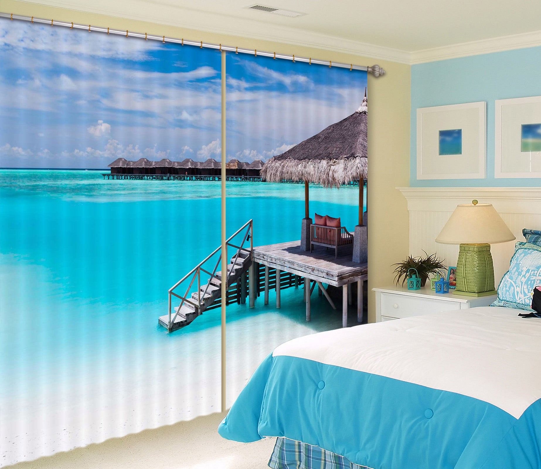 3D Blue Sea 842 Curtains Drapes