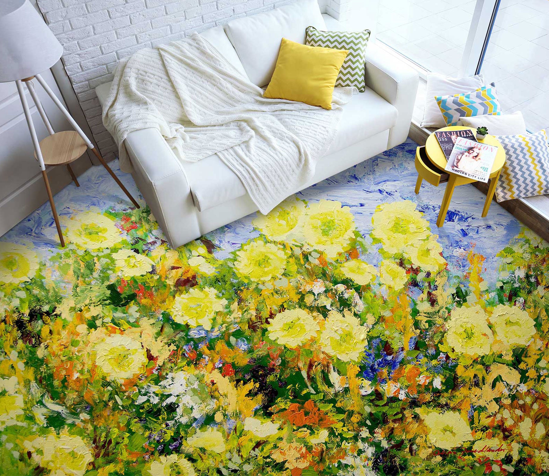 3D Yellow Flowers 9679 Allan P. Friedlander Floor Mural  Wallpaper Murals Self-Adhesive Removable Print Epoxy