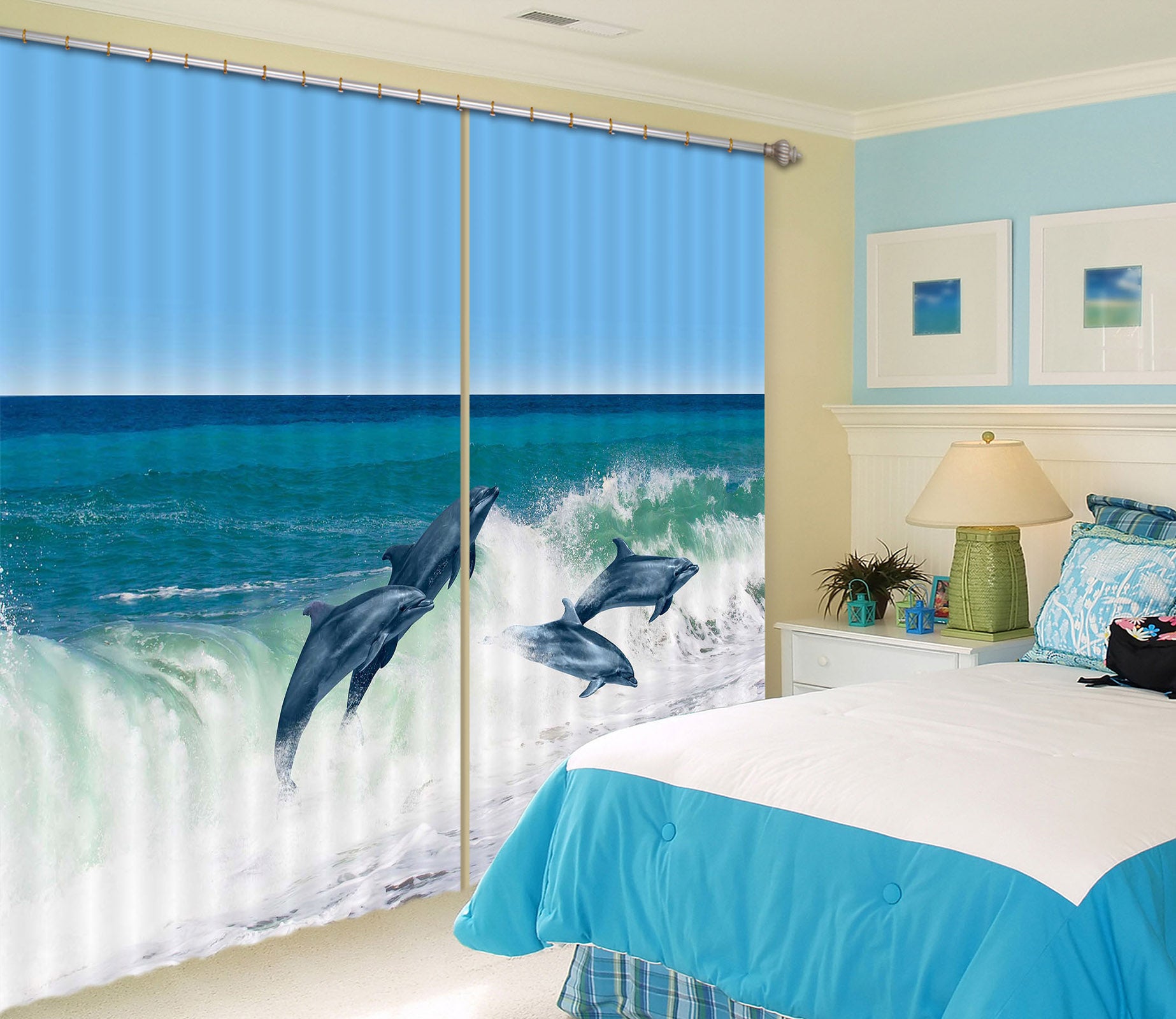 3D Sea Dolphin 800 Curtains Drapes