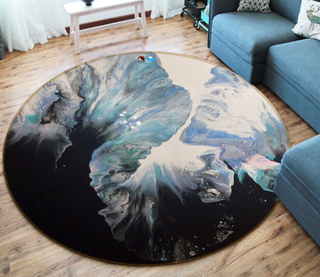 3D Blue Black Blooming 40007 Valerie Latrice Rug Round Non Slip Rug Mat