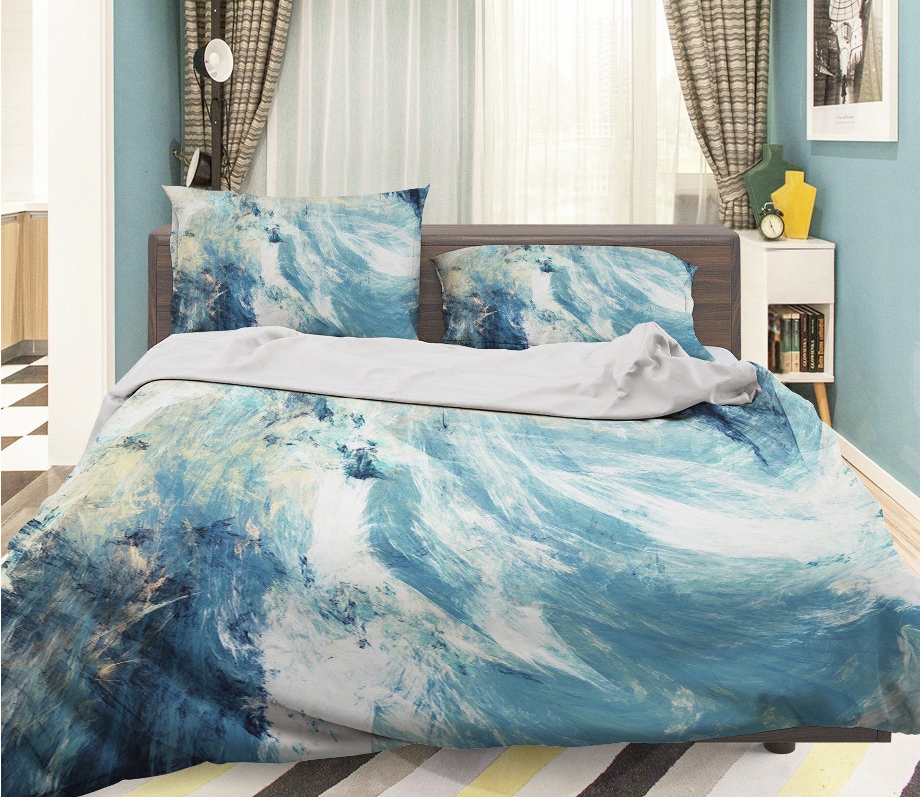 3D Light Blue Gradient 012 Bed Pillowcases Quilt Wallpaper AJ Wallpaper 