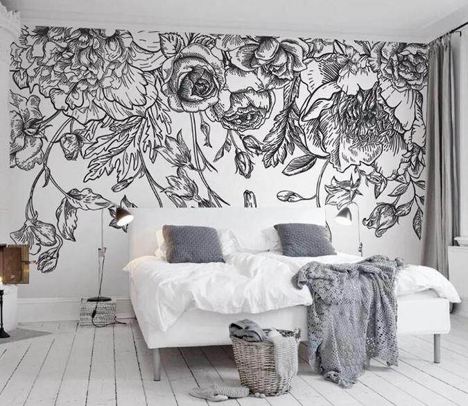 3D Black Flowers 093 Wall Murals Wallpaper AJ Wallpaper 2 