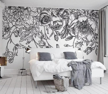 3D Black Flowers 093 Wall Murals Wallpaper AJ Wallpaper 2 