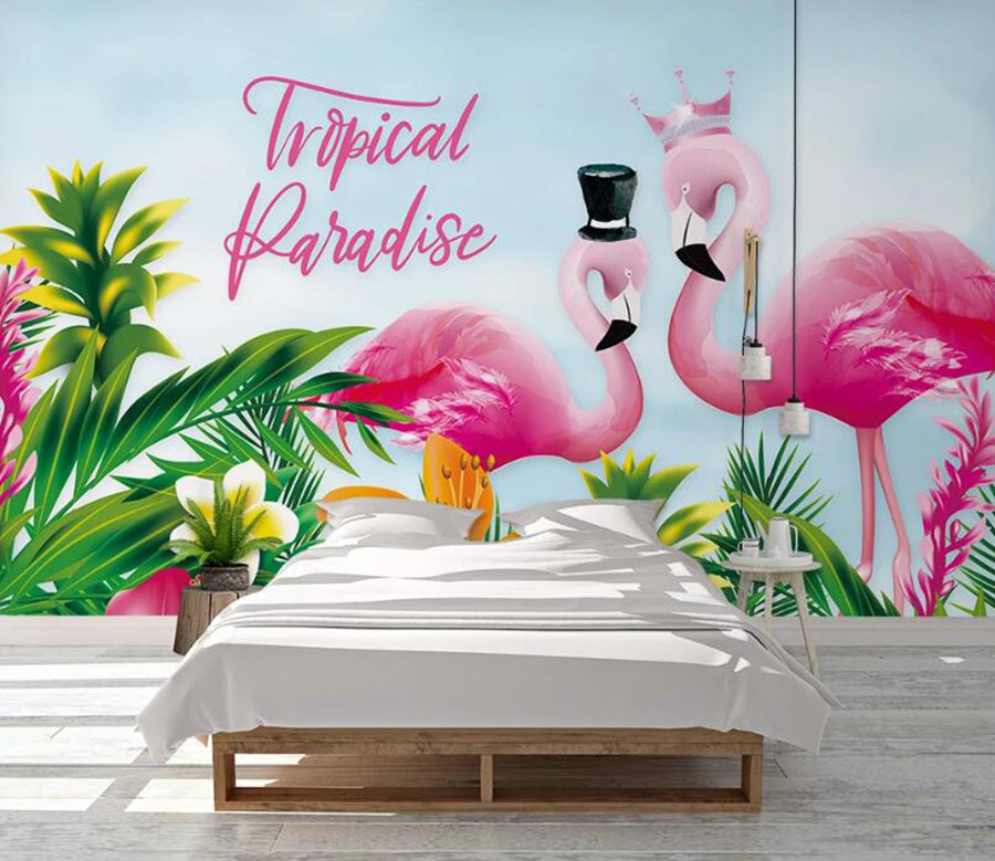 3D Pink Gradient Flamingos 1091 Wall Murals