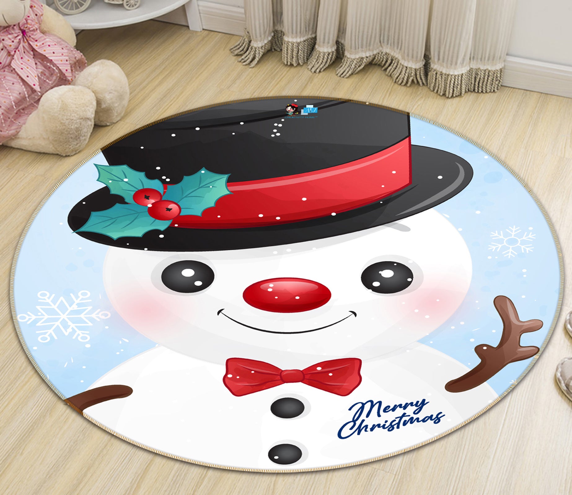 3D Snowman 55265 Christmas Round Non Slip Rug Mat Xmas