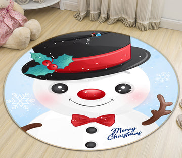 3D Snowman 55265 Christmas Round Non Slip Rug Mat Xmas