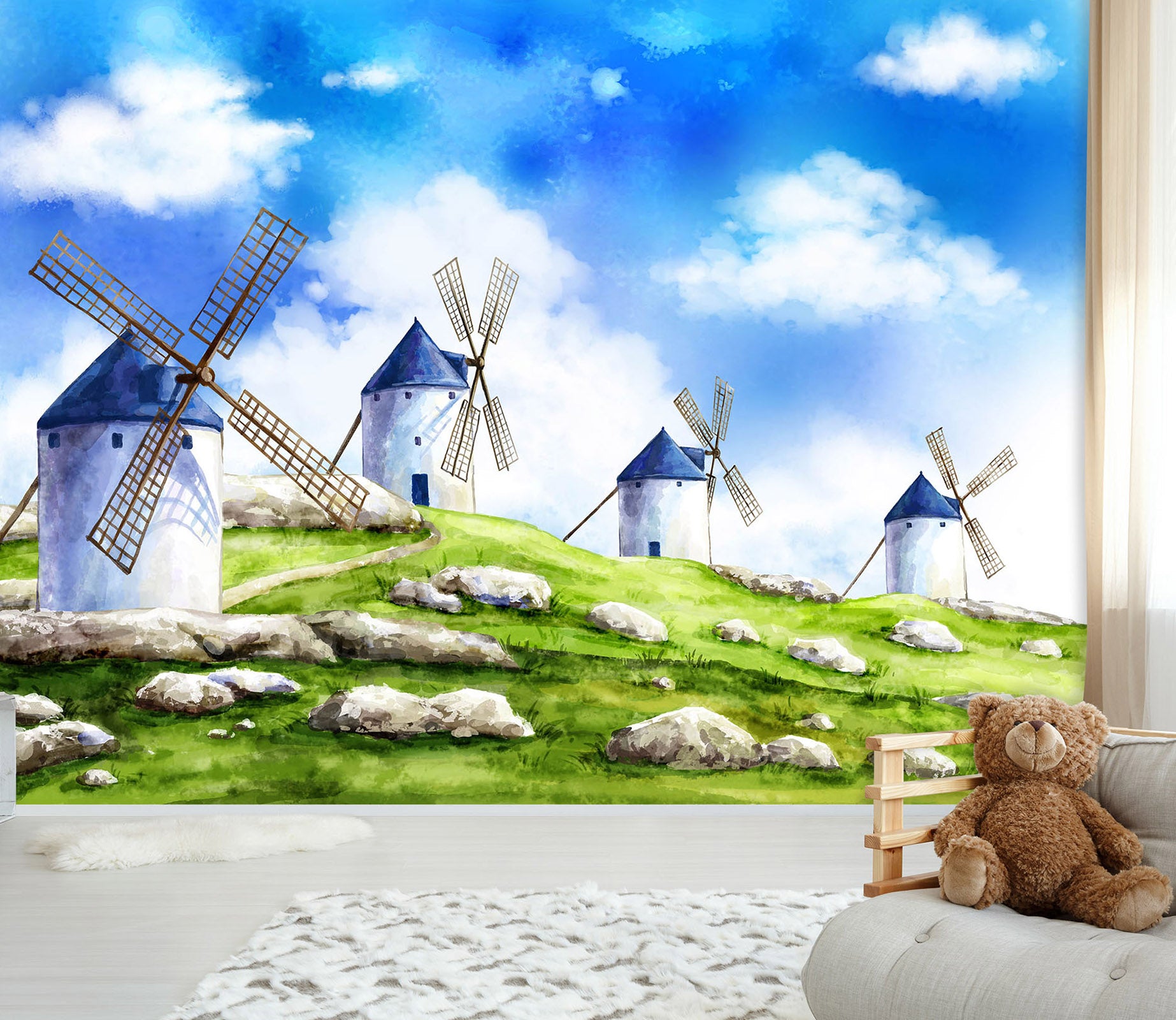 3D Hand Painted Windmill 012 Wall Murals