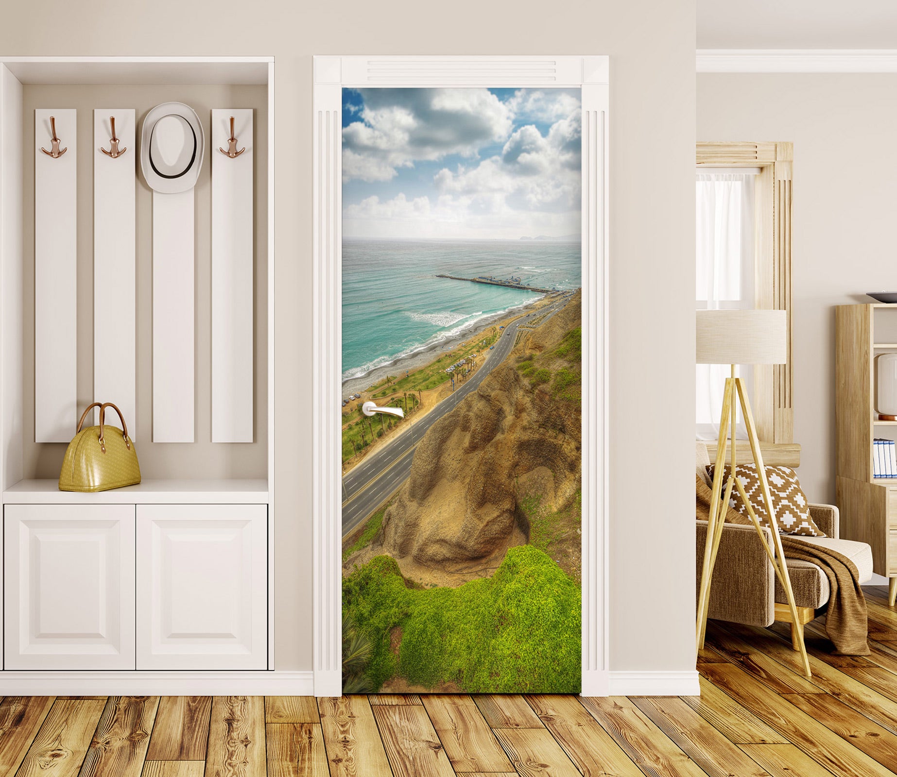 3D Seaside Mountain 116 Door Mural