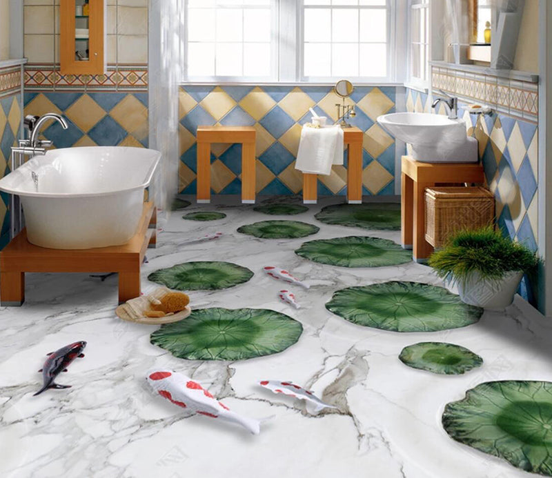 3D Pond Koi 027 Floor Mural  Self-Adhesive Sticker Bathroom Non-slip Waterproof Flooring Murals