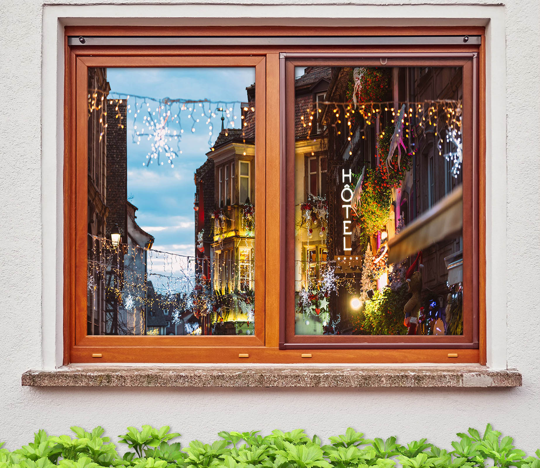 3D Building 30035 Christmas Window Film Print Sticker Cling Stained Glass Xmas