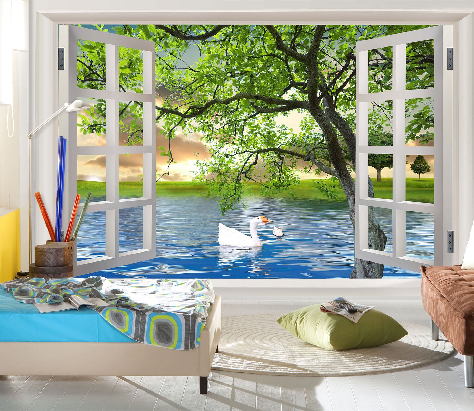 3D Swan Tree 1601 Wall Murals