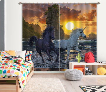 3D Unicorns In Sunset 088 Vincent Hie Curtain Curtains Drapes