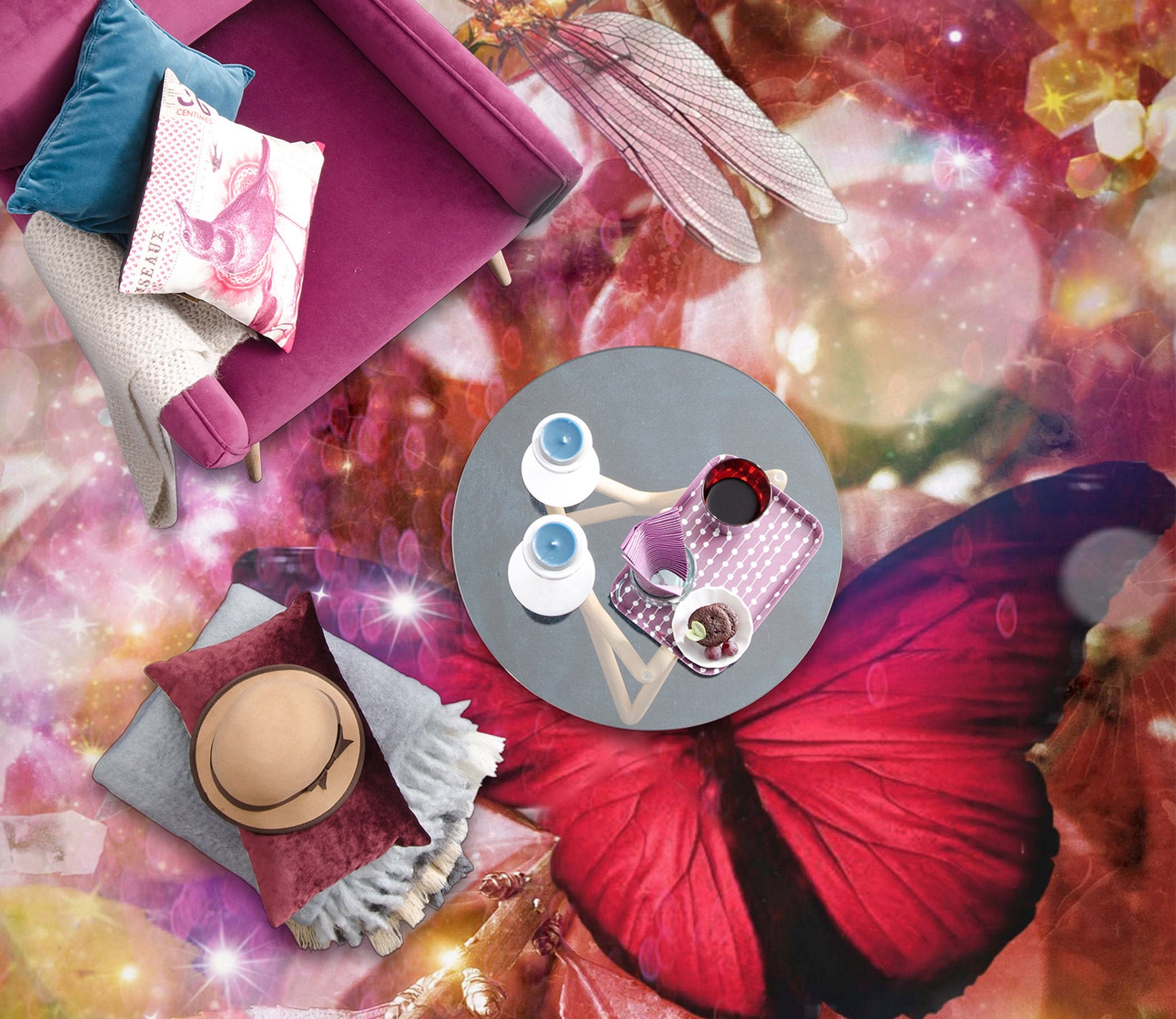 3D Psychedelic Pink Butterfly 500 Floor Mural  Wallpaper Murals Rug & Mat Print Epoxy waterproof bath floor