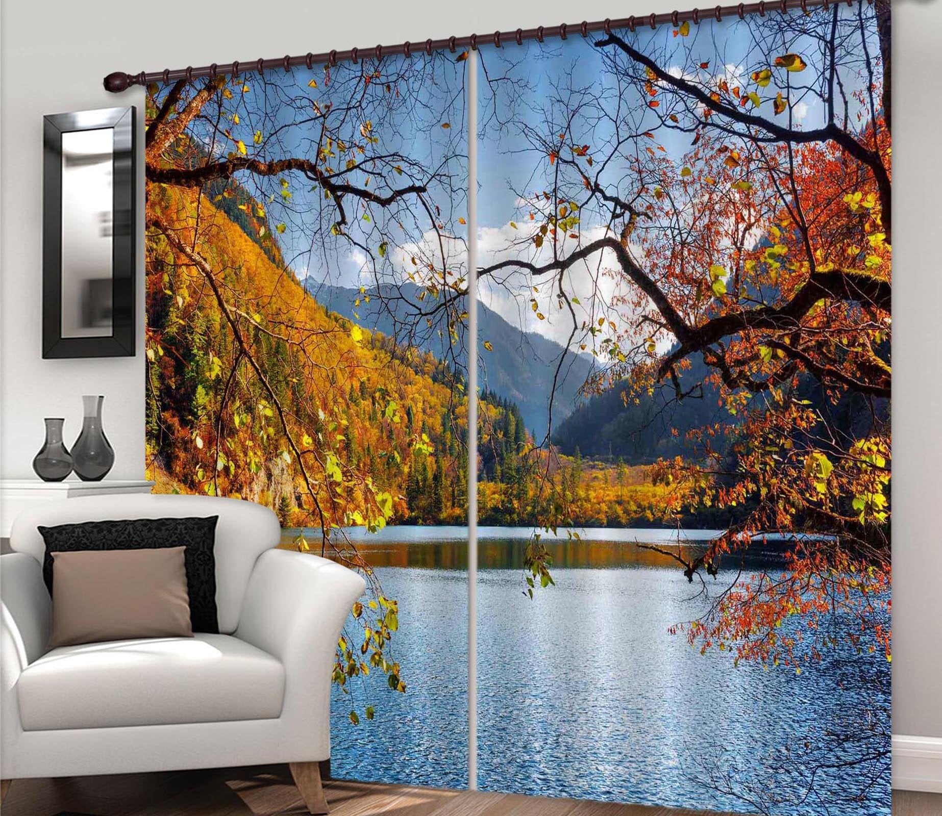 3D Autumn Lake 866 Curtains Drapes Wallpaper AJ Wallpaper 