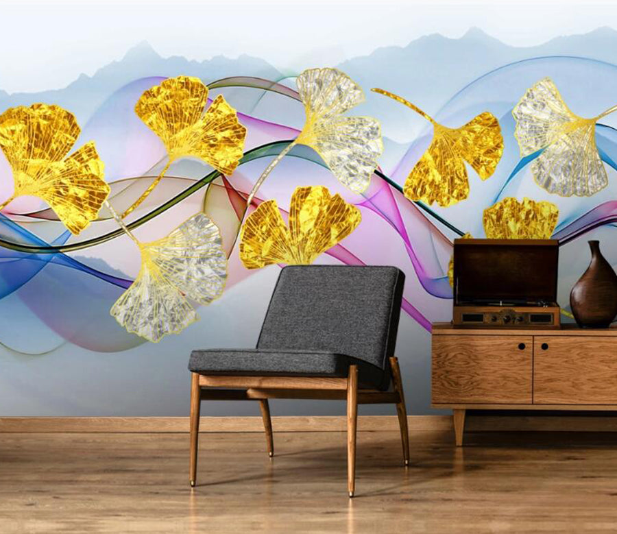 3D Golden Shiny Leaves 847 Wall Murals
