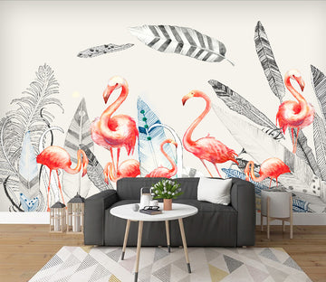 3D Pink Flamingo WC009 Wall Murals