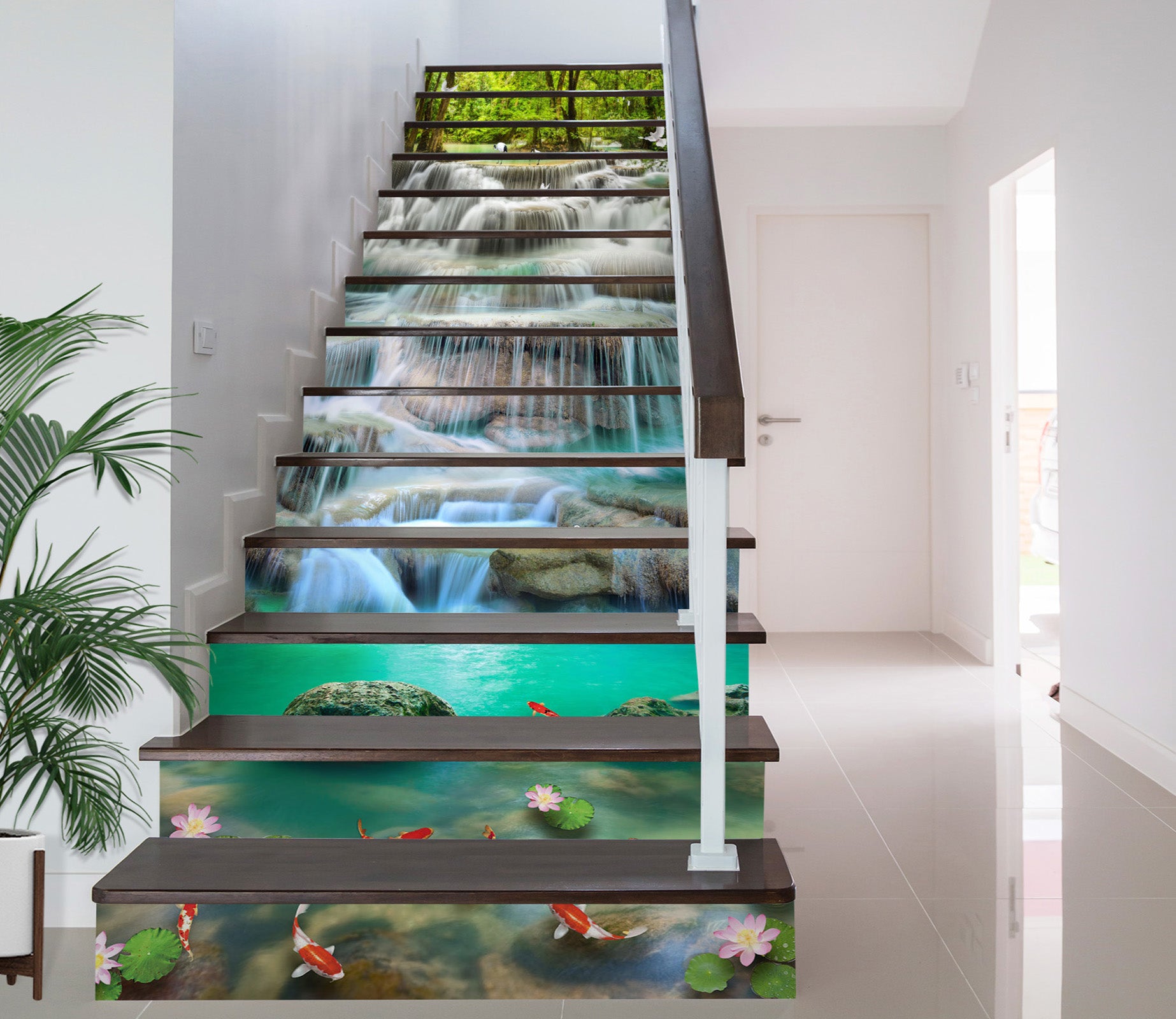3D Magnificent Beautiful Waterfall 619 Stair Risers