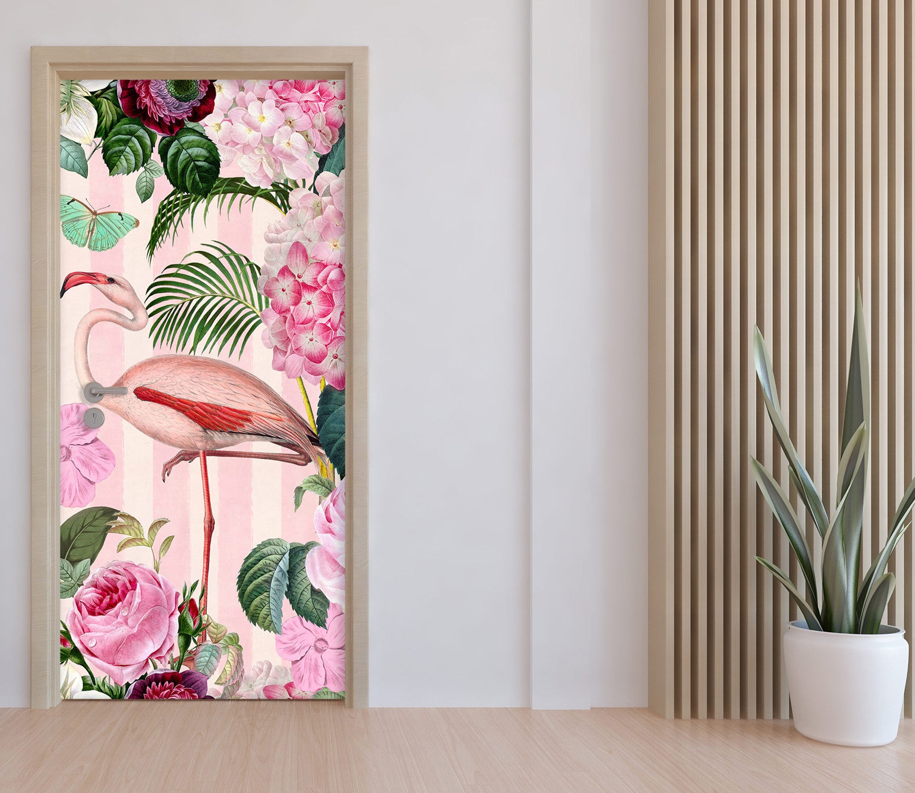 3D Pink Flamingo Flower Bush 118127 Andrea Haase Door Mural