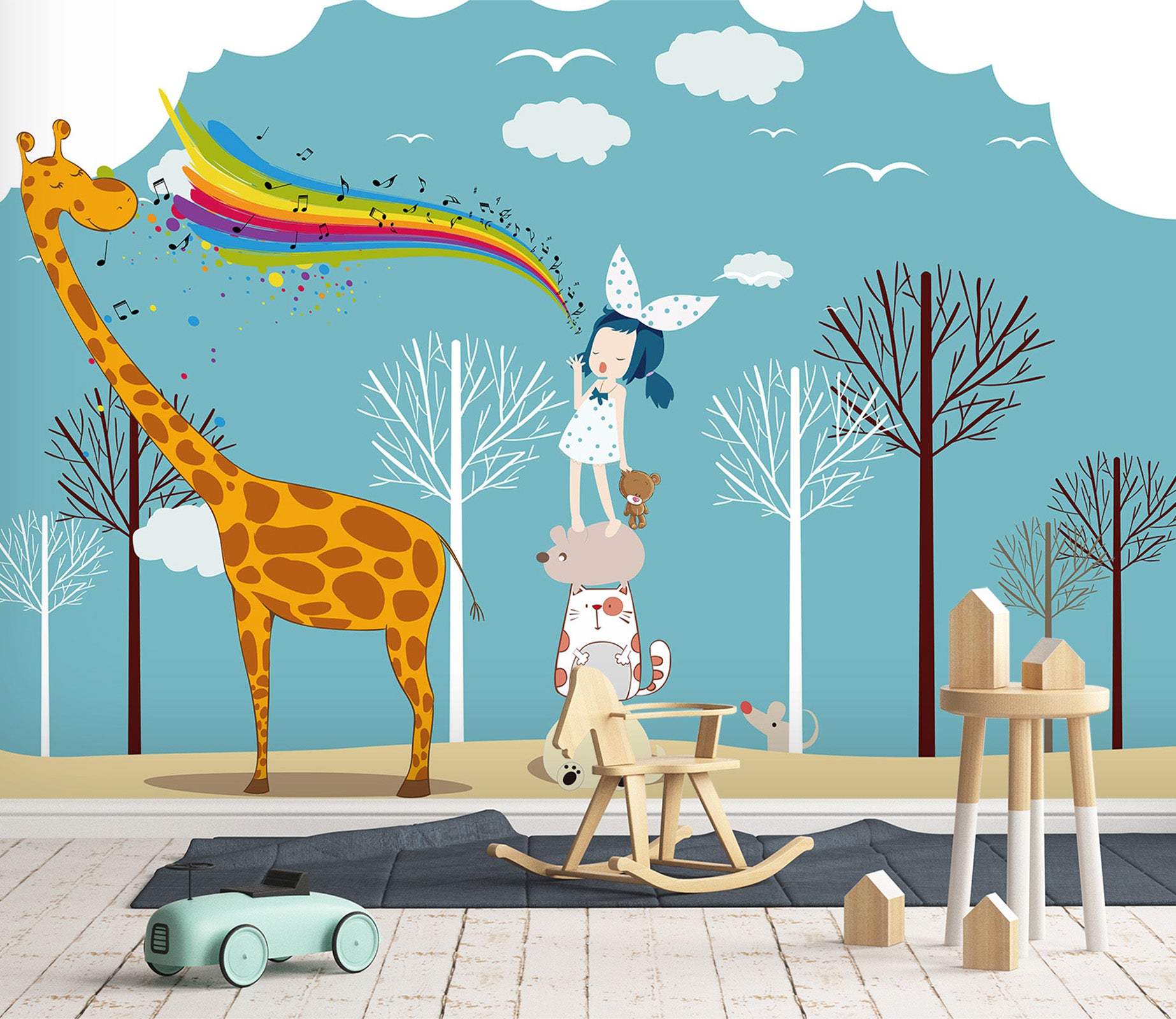 3D Giraffe Forest 1641 Wall Murals
