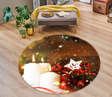 3D White Candle 56054 Christmas Round Non Slip Rug Mat Xmas