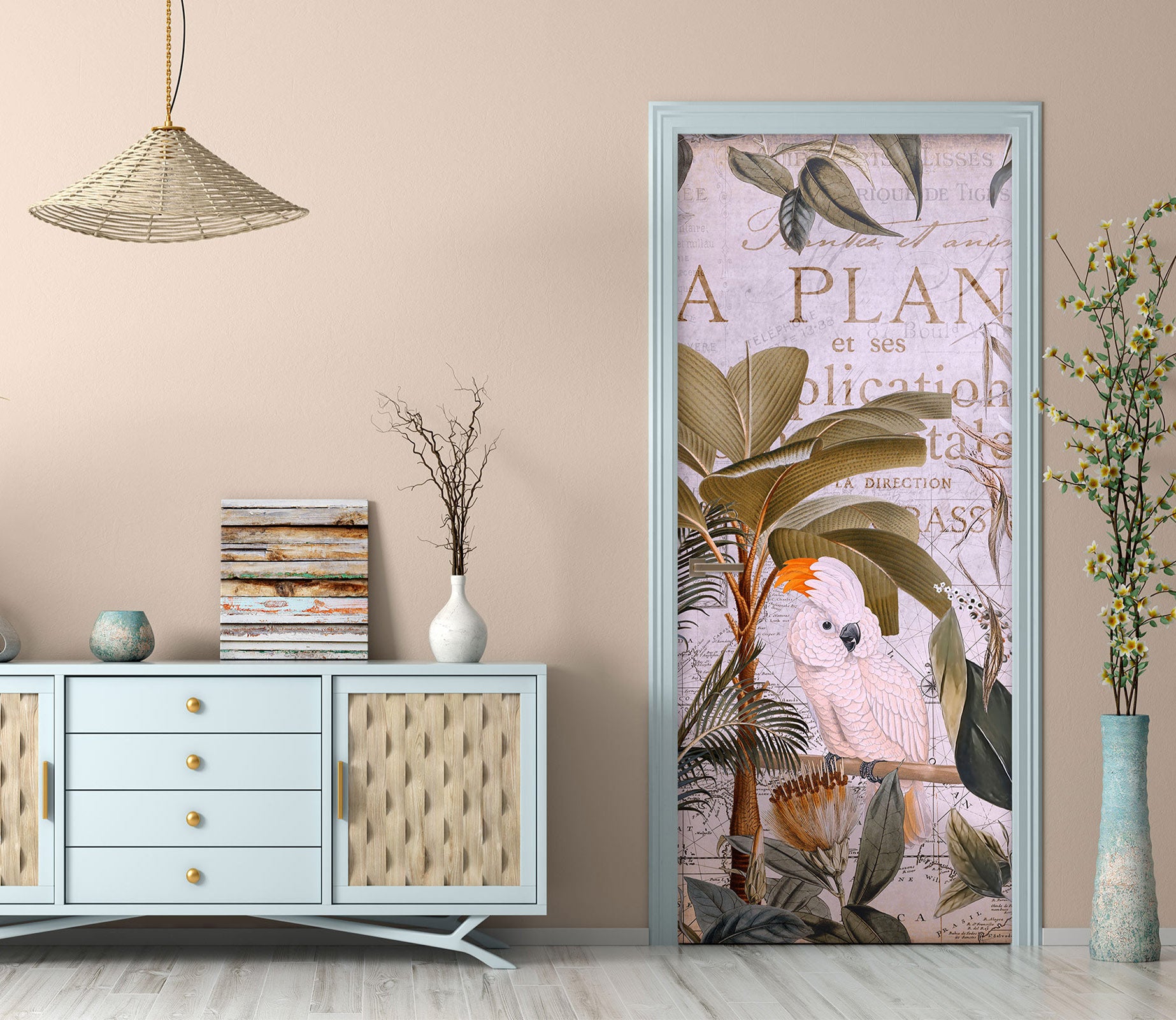 3D White Parrot Trees 11947 Andrea Haase Door Mural