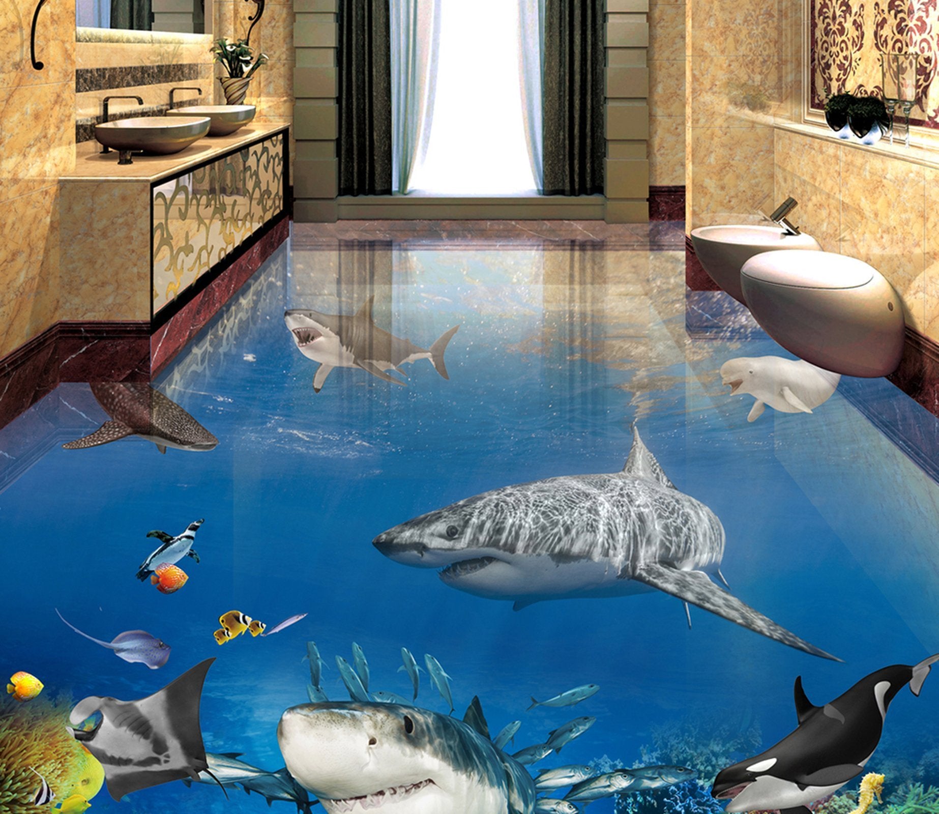 3D Sea Sharkn WG399 Floor Mural Wallpaper AJ Wallpaper 2 