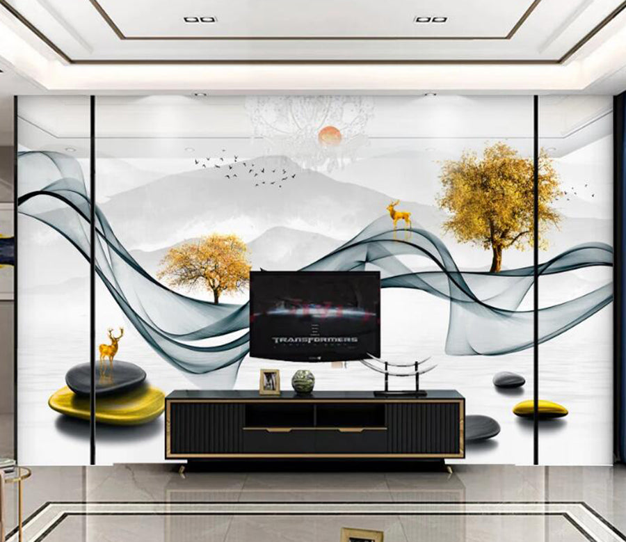 3D Dark Green Silk Trees 262 Wall Murals