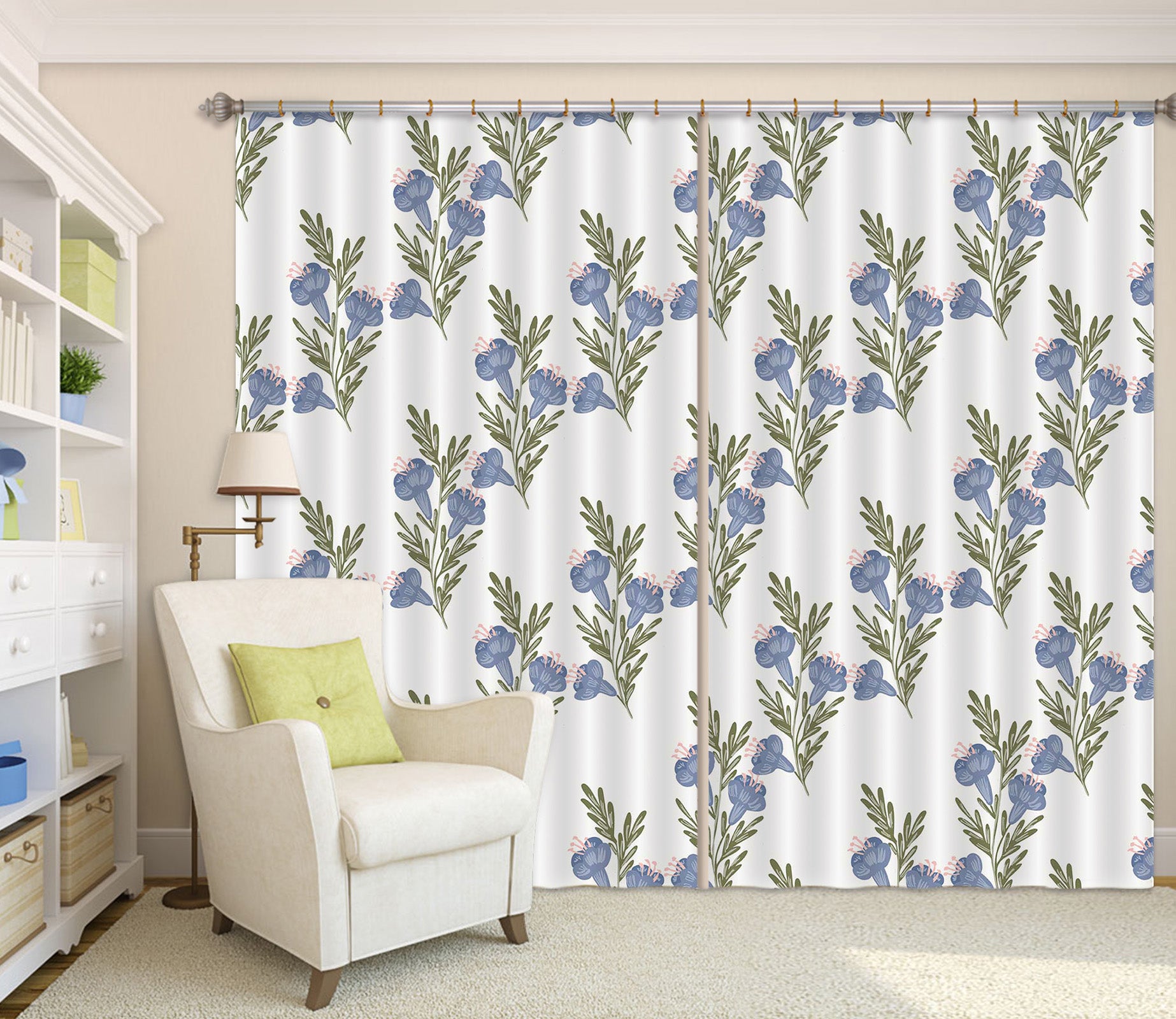 3D Blue Flower Pattern 111106 Kashmira Jayaprakash Curtain Curtains Drapes