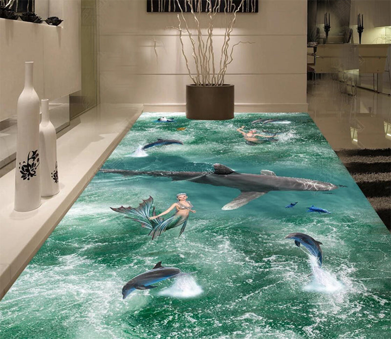 3D Turquoise Lake 060 Floor Mural  Self-Adhesive Sticker Bathroom Non-slip Waterproof Flooring Murals