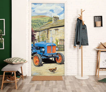 3D Blue Tractor Chicken 103160 Trevor Mitchell Door Mural