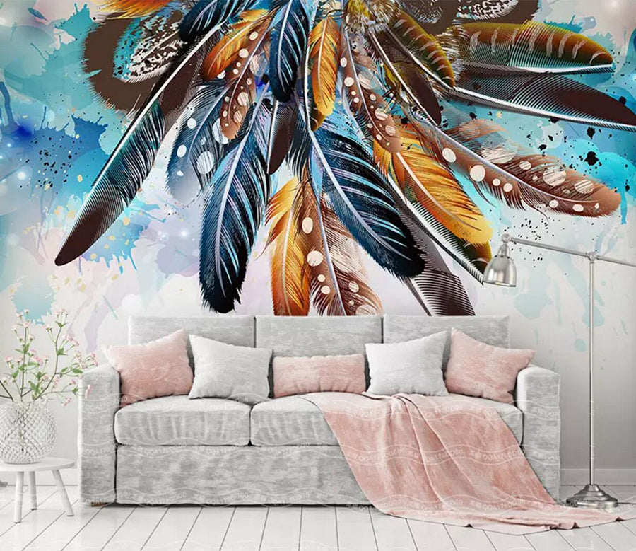 3D Yellow Feather WC451 Wall Murals