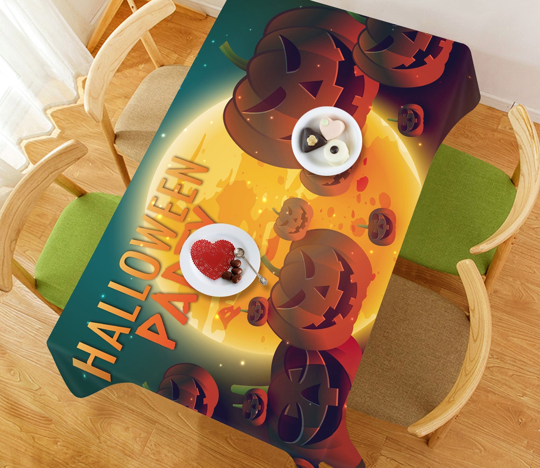 3D Moon Pumpkin 42 Halloween Tablecloths Wallpaper AJ Wallpaper 