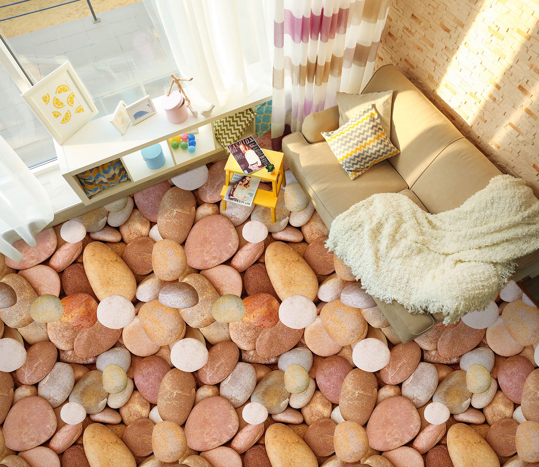 3D Warm Cobblestone Colors 1071 Floor Mural  Wallpaper Murals Self-Adhesive Removable Print Epoxy