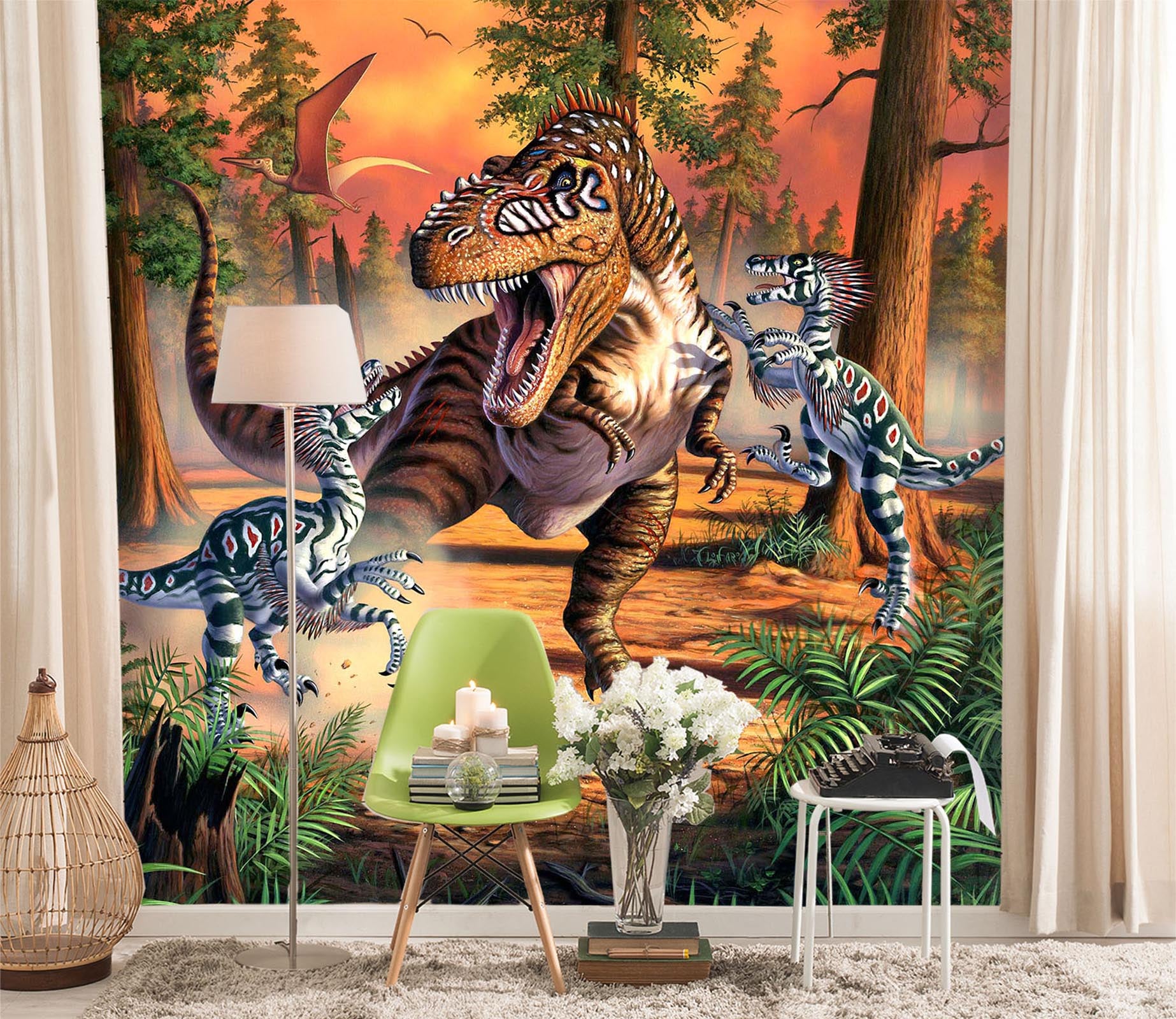 3D Dino Battle 1406 Jerry LoFaro Wall Mural Wall Murals