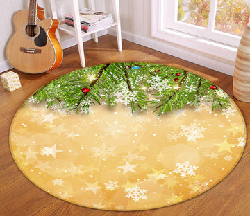 3D Branches Snowflakes 55270 Christmas Round Non Slip Rug Mat Xmas
